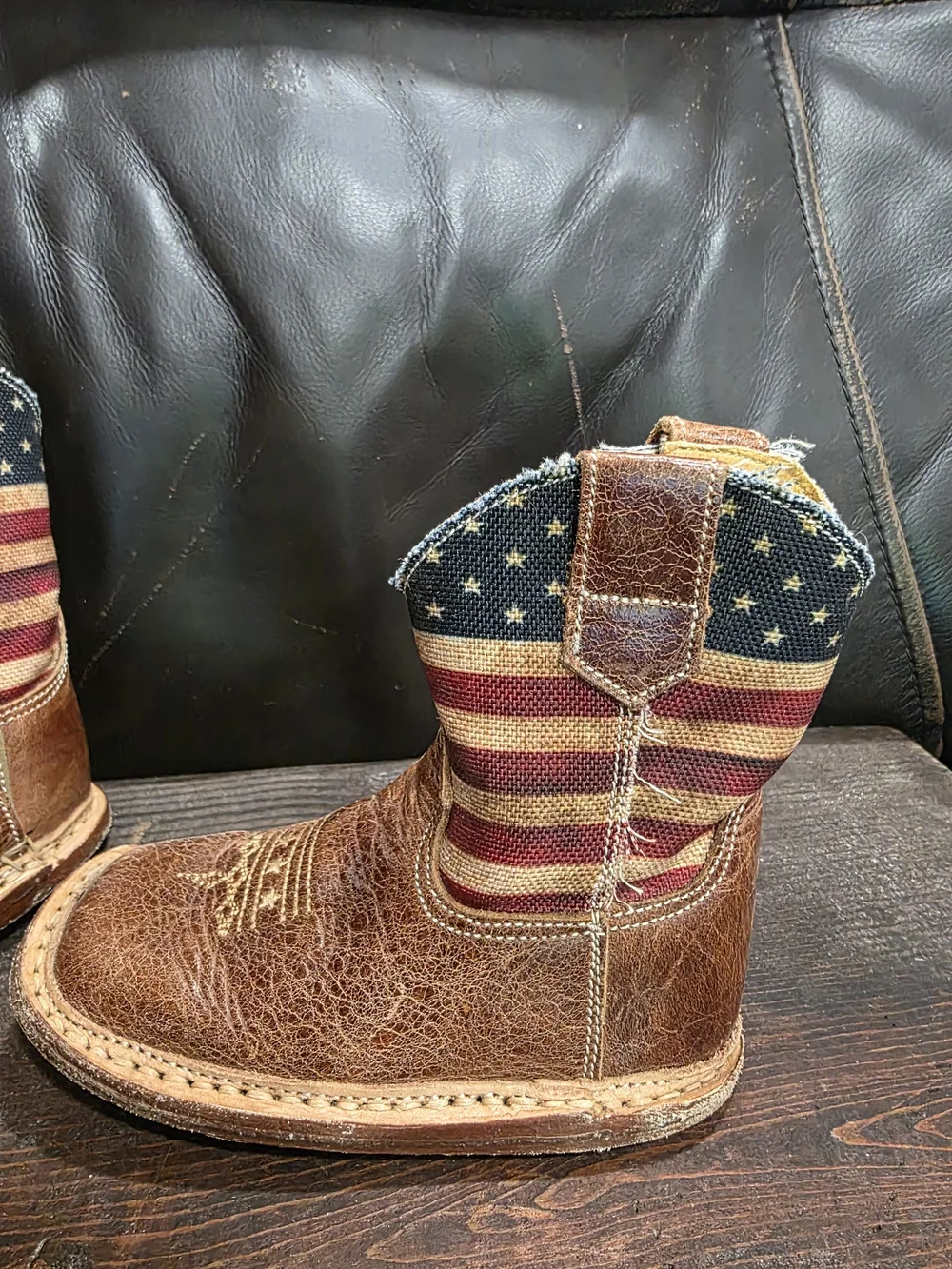 Roper Brown Kids Cowboy Boots with Flag Shaft